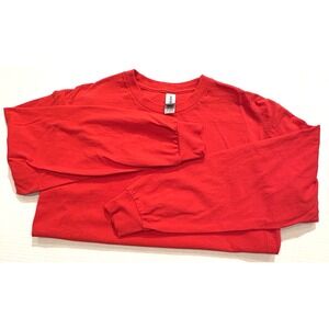 Gildan Heavy Cotton Long Sleeve TShirt Red Size M 100% Cotton Unisex Casual Crew